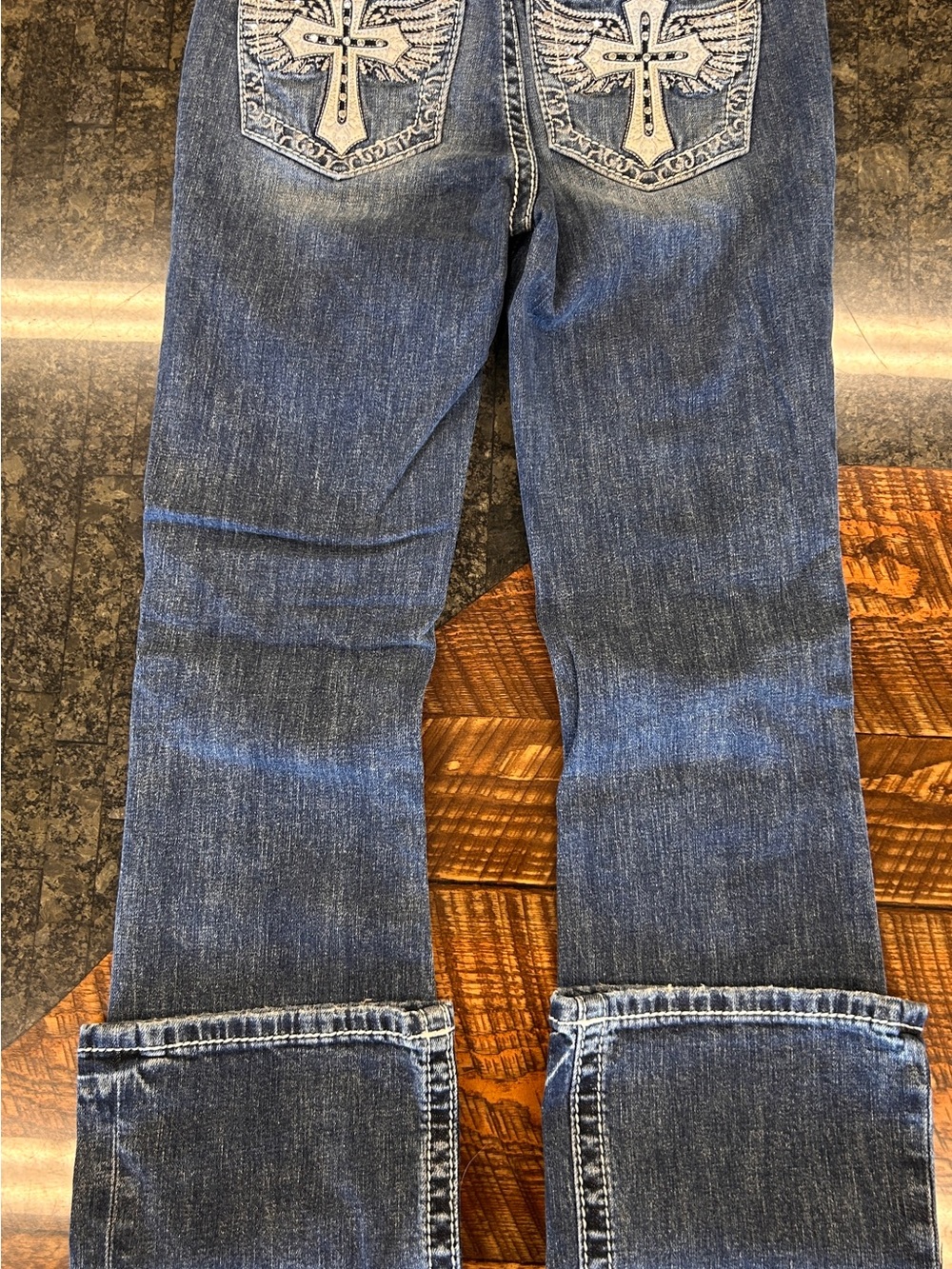 Miss Me Blue Denim Jeans with Embroidered Waistband - Picture 2 of 6